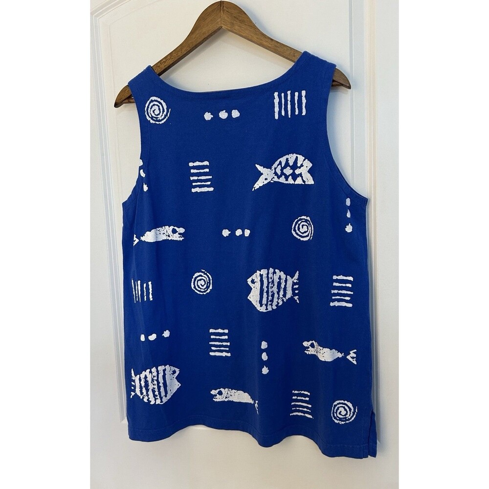 M. Mac Women’s Sleeveless Tank Large Blue Fish Print Coastal Resort Beach Top - Picture 4 of 10